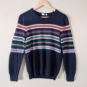Gap Navy Blue Fair Isle Crewneck Pullover Sweater Holiday Winter Women's S